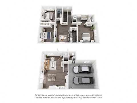 Floor plan for 3 beds, 2.5 baths, 1642 sqft